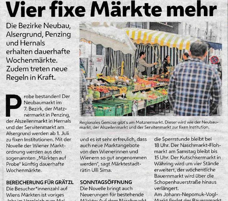 Matzner-Markt einer von vier neuen Fix-Märkten in Wien